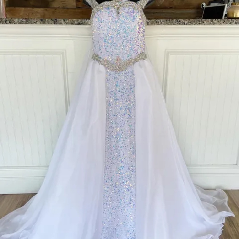 SOLD - Elegant White and Silver Pageant Gown